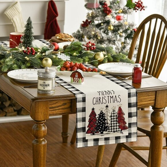 Other - NEW  Buffalo Plaid Christmas Trees Merry Xmas Table Runner, 13 x 72 Inch